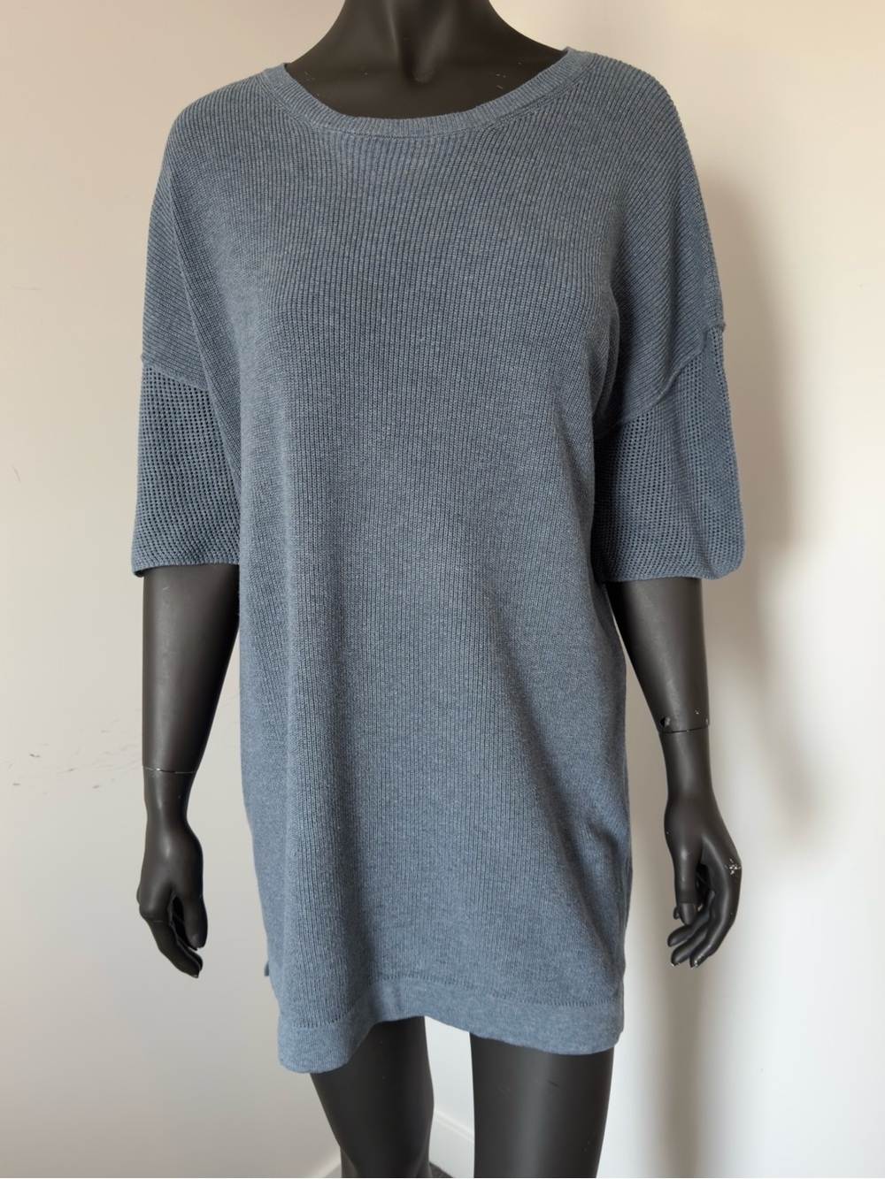289. KUWALLATEE Cotton Knit Crew Neck Sweater Tunic Short Sleeve